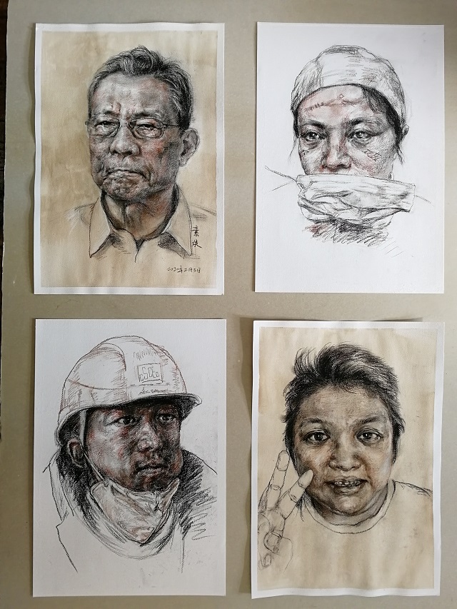 粉画《万众一心》杨素霞