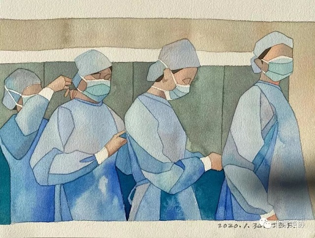 11《白衣的守护》  贾宝锋  水彩 11《白衣的守护》  贾宝锋  水彩